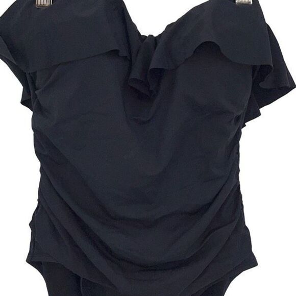 Bleu Rod Beattie Womens Ruffle Bandeau Wave Runner One-Piece Swimsuit Black Sz 4 - Picture 3 of 10